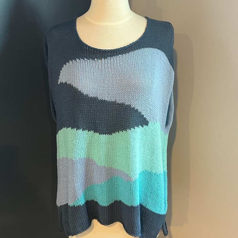 NWT Wooden Ships Color-block Blue Multi Cotton Sleeveless Knit Top Size S/M